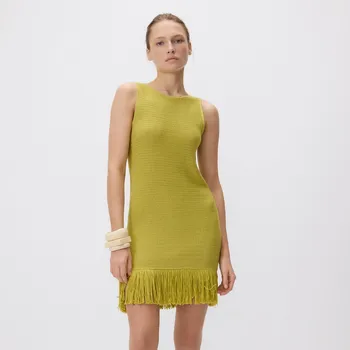 Dámské šaty Reserved - Šaty s třásňovým lemem - světle olivová - 065GP-81X - 065GP-81X-M