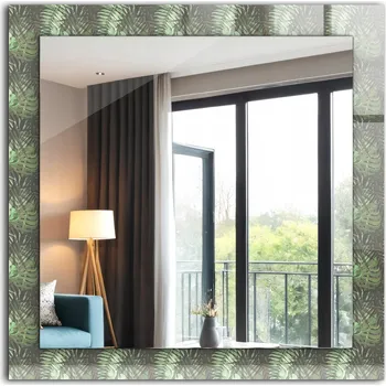 Zrcadlo Zrcadlo dekorativní závěsné na zeď Listy tropických rostlin 60 x 60 cm