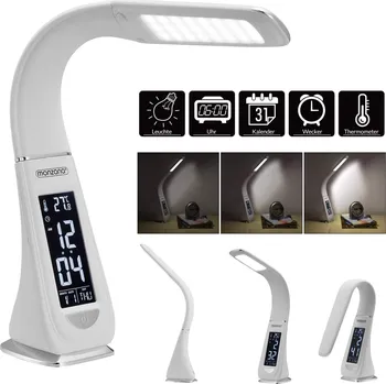 Stojací lampa monzana® Stolní LED lampa Lilly – bílá, s displejem a kalendářem