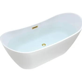 Vana BPS-koupelny Volně stojící akrylátová vana HYD-RIC513B 160x75 bílá, odtokový komplet zlatý kartáčovaný