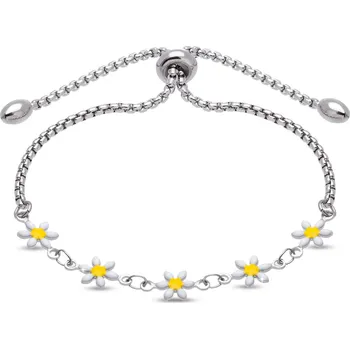 Náramek biju Náramek z chirurgické oceli s posuvnou kuličkou, bílé kytičky, 2002719