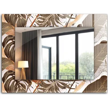 Zrcadlo Ozdobné zrcadlo do domu, bytu, kanceláře XXL 80x60 cm – motiv listů, tropický vzor