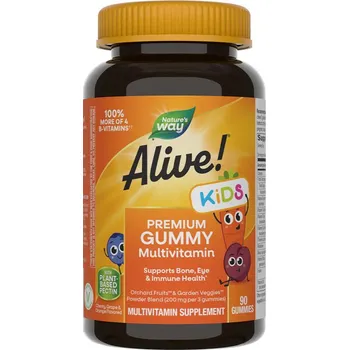 Fitness strava Nature's Way Natures Way Alive! Premium Kids Multivitamin Gummy cherry orange & grape 90 želatinových bonbónů Příchuť: Třešeň, pomeranč a hroznové víno