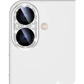 Pouzdro na mobilní telefon Ochranný kovový kryt na fotoaparát s kamínky pro iPhone 16 Plus Barva: Stříbrná