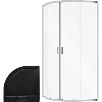 Besco Čtvrtkruhový sprchový kout ZARYA CHROM HR 80x80 (90x90) + vanička AXIM SE černá Rozměry (cm): 90x90