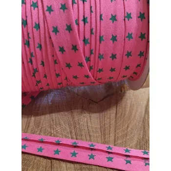Krajka Šikmý proužek polyesterový šíře 14 mm zažehlený hvězdy na růžové