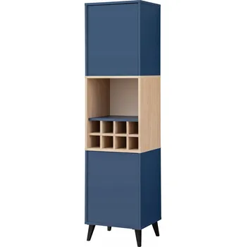 regál Komodee Stylový regál Fondi se stojanem na víno do obývacího pokoje, modrý, Borovice