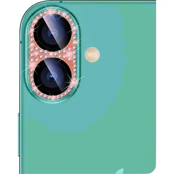 Pouzdro na mobilní telefon Ochranný kovový kryt na fotoaparát s kamínky pro iPhone 16 Barva: Rose gold