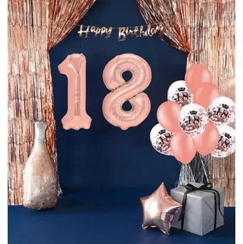 Balónek SUPER Sada Balónků k 18. Narozeninám Růžové Zlato se Závěsem 13ks MK720
