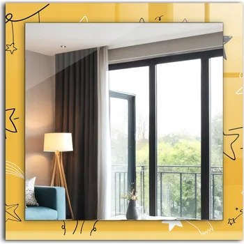 Zrcadlo Moderní čtvercové zrcadlo s potiskem Kresby různých hvězd 60 x 60 cm