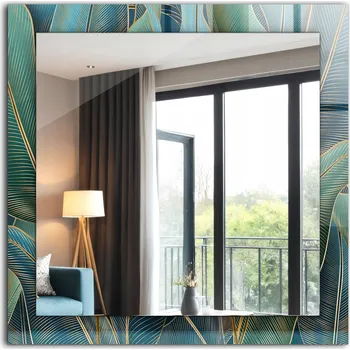 Zrcadlo Dekorativní ozdobné zrcadlo na zeď čtvercového tvaru Listy linie 60x60