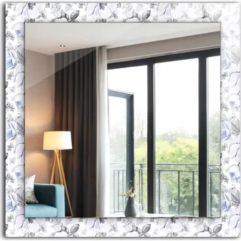 Zrcadlo Koupelnové zrcadlo na stěnu s dekorativním skleněným rámem Květiny a listy 60x60