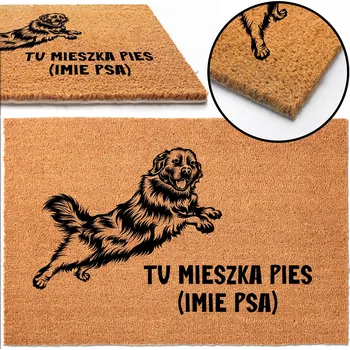 Rohožka KOKOSOVÁ ROHOŽKA PŘED DVEŘE TU MIESZKA PIES PERSONALIZOWANA IMIĘ