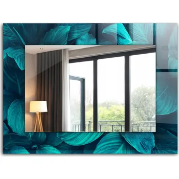 Zrcadlo Nástěnné zrcadlo s rámem z tvrzeného skla XXL 80x60 cm Listy Zelené