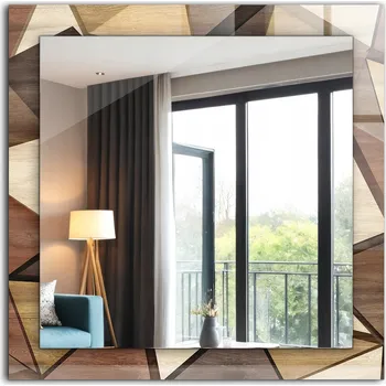 Zrcadlo Moderní čtvercové zrcadlo s potiskem Dřevěné geometrické 60x60