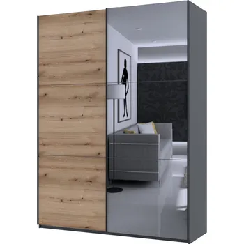 Šatní skříň Skříň G-Caiser Doros s 2 dveřmi: DTD + zrcadlo, 180 cm, grafit / dub evok