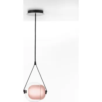 Brokis Designové LED závěsné svítidlo Capsula single PC937, 4000K Barva skla: Amber - transparentní sklo, Barva vnitřního skla: Opalín, Baldachýn: Kov - černý matný komaxit