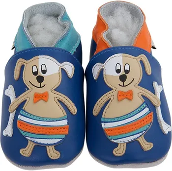 Capáčky LAIT ET MIEL Kožené capáčky s pejskem 3-4 roky Modrá 27-28