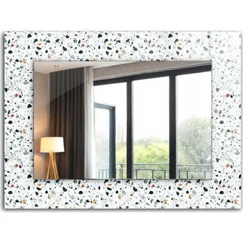 Zrcadlo Nástěnné zrcadlo s rámem z tvrzeného skla 80x60 Vzor terrazzo mozaika