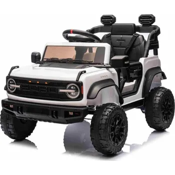 Dětské elektrovozidlo Elektrické autíčko Beneo Ford Bronco s pohonem zadních kol s licencí (Jednomístné), bílé, Lithiová baterie, Vysoký podvozek, široké sedátko, Odpružená zadní náprava, 2,4 GHz Dálkový ovladač, MP3 přehrávač s USB, LED