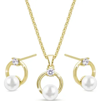 Řetízek PARIS 0044 Set pozlacené náušnice + řetízek s perlou Ellami