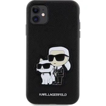 Notebook Karl Lagerfeld PU Saffiano Karl and Choupette Zadní Kryt pro iPhone 11 Černá
