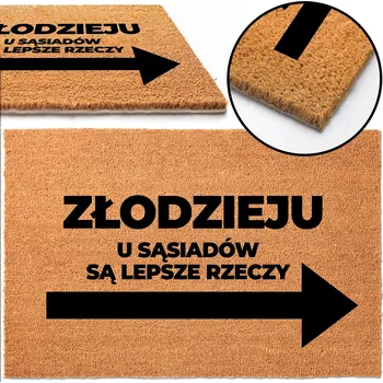KOKOSOVÁ ROHOŽKA S NÁPISEM ZŁODZIEJU, U SĄSIADÓW SĄ LEPSZE RZECZY VZOR