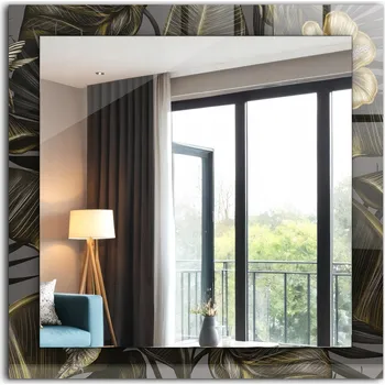 Zrcadlo Koupelnové nástěnné zrcadlo s dekorativním skleněným rámem Květiny a kolibříci 60x60