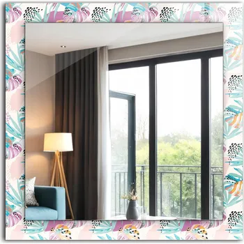 Zrcadlo Moderní čtvercové zrcadlo s potiskem Barevné tropické listy 60x60