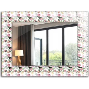 Zrcadlo Nástěnné zrcadlo se skleněným rámem s potiskem motivu 80x60 Květinový vzor