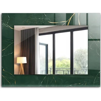 Zrcadlo Koupelnové zrcadlo na stěnu s ozdobným skleněným rámem 80x60 Zelené listy zlaté