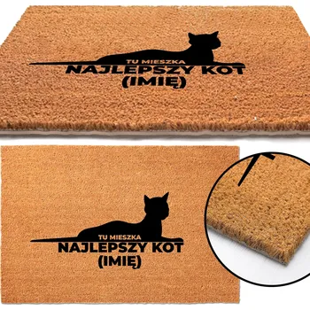 Rohožka KOKOSOVÁ ROHOŽKA S KOČKOU NÁPIS TU MIESZKA NAJLEPSZY KOT (IMIĘ)
