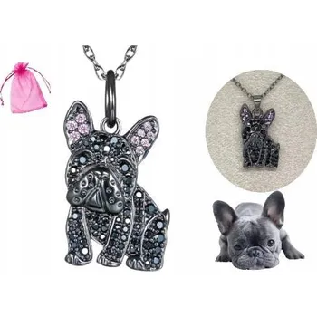 Náhrdelník Náhrdelník pro dívky Zirkony Francouzský buldoček , stříbrně černý
