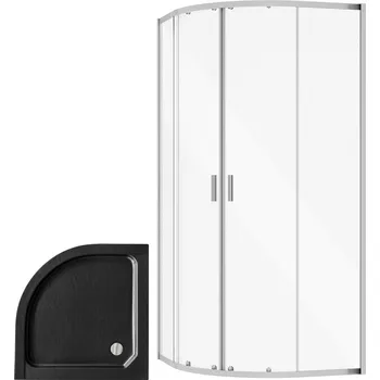 Besco Čtvrtkruhový sprchový kout ZARYA CHROM HR 80x80 (90x90) + vanička ALEX SE černá Rozměry (cm): 90x90