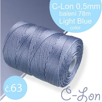 Nit Nylonová nit C-Lon pevná korálková nit. Barva 63 Light Blue. Síla nitě 0,5mm. Balení 78m na cívce.