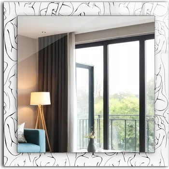 Zrcadlo Zrcadlo se skleněným čtvercovým rámem a grafikou Ženské siluety skica 60x60 cm