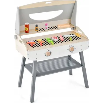 Dětská kuchyňka Dřevěná kuchyňka s grilem pro děti, sada s příslušenstvím Costway