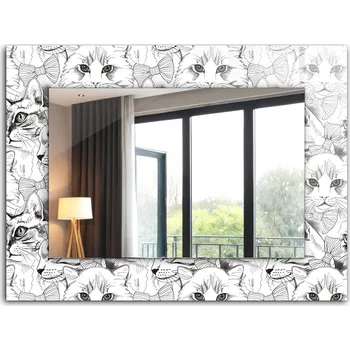 Zrcadlo Krásné moderní zrcadlo s ozdobným rámem, dekor loft 80x60 cm Kočky v motýlcích
