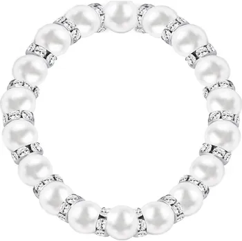 Náramek biju Náramek 4297-1 s bílými umělými perlami, ozdobený kroužky po celé délce se zirkony 2001970-1