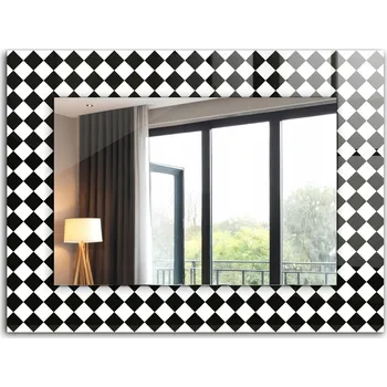 Zrcadlo Dekorativní zrcadlo na zeď s potiskem dekor 80x60 Černo-bílá šachovnice