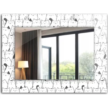 Zrcadlo Nástěnné zrcadlo se skleněným rámem s potiskem motivu 80x60 cm - Veselé kočky