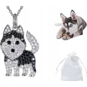 Náhrdelník Náhrdelník pro dívku Pejsek Husky Pes Zirkony Stříbrný Krásný