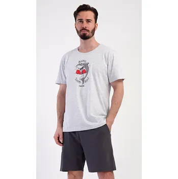 Pánské pyžamo Vienetta MAN Pánské pyžamo šortky Žralok Barva: Šedá - světle, Velikost: 2XL