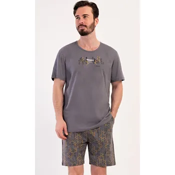 Pánské pyžamo Vienetta MAN Pánské pyžamo šortky City Barva: Šedá - tmavě, Velikost: XL