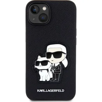 Notebook Karl Lagerfeld PU Saffiano Karl and Choupette Zadní Kryt pro iPhone 13 Černá