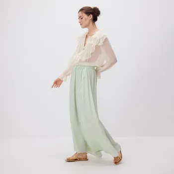 Dámské kalhoty Reserved - Kalhoty palazzo - bledá zelená - 1044P-07X - 1044P-07X-S