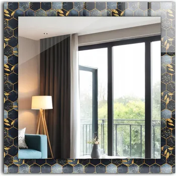 Zrcadlo Krásné čtvercové zrcadlo na zeď s potiskem dekor Šestiúhelníky listy 60x60 cm