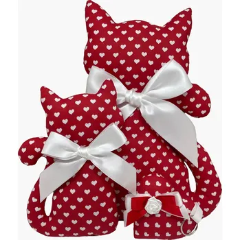 Dekorativní polštářek Kočka s levandulí + přívěsek srdce - srdíčka na červené Varianta: kočka malá, Dárkové balení: ne