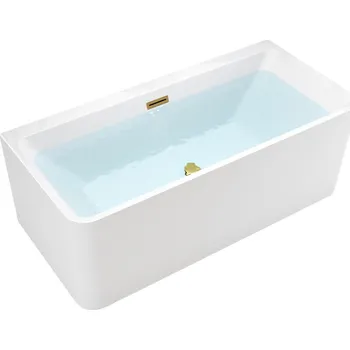 Vana BPS-koupelny Volně stojící akrylátová vana ke stěně HYD-SOF515B 150x75 bílá, odtokový komplet zlatý kartáčovaný