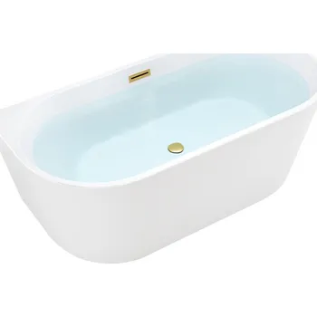 Vana BPS-koupelny Volně stojící akrylátová vana ke stěně HYD-LE527C 160x75 bílá, odtokový komplet zlatý kartáčovaný